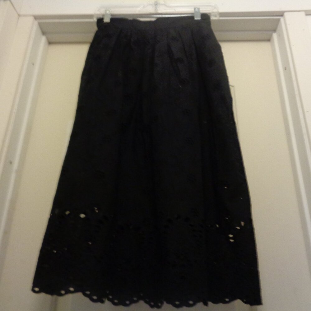 COASTAL COWGIRL BLACK EYELET COTTON SKIRT LACEY EDGE H & M 6